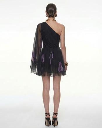 Abito floreale in rete con spalla One - Nero