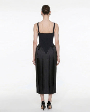 Abito midi con scollo Square e paniere - Nero