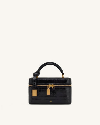 Borsa Cleo a forma di scatola con manico superiore - Croco nero