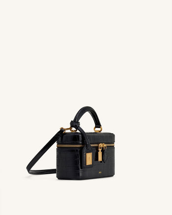 Borsa Cleo a forma di scatola con manico superiore - Croco nero
