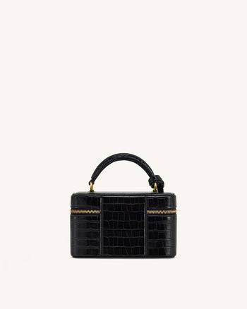 Borsa Cleo a forma di scatola con manico superiore - Croco nero