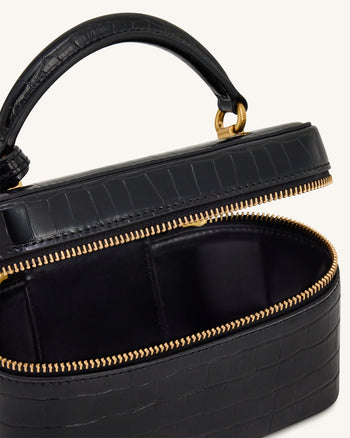 Borsa Cleo a forma di scatola con manico superiore - Croco nero