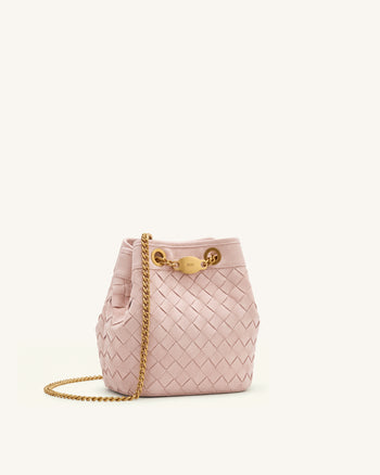 Yara Borsa a secchiello intrecciata a mano in finta pelle scamosciata - Rosa