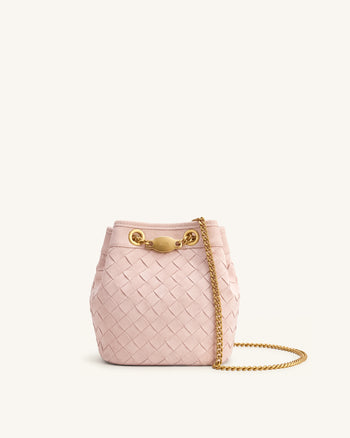 Yara Borsa a secchiello intrecciata a mano in finta pelle scamosciata - Rosa