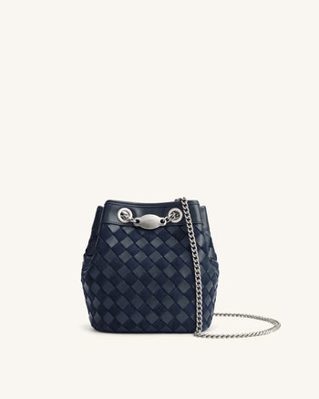 Yara Borsa a secchiello intrecciata a mano in finta pelle scamosciata - Blu scuro