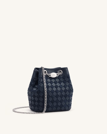 Yara Borsa a secchiello intrecciata a mano in finta pelle scamosciata - Blu scuro