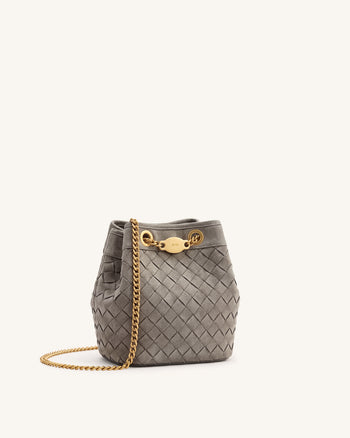 Yara Borsa a secchiello in finto camoscio intrecciata a mano - Grigio