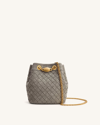 Yara Borsa a secchiello in finto camoscio intrecciata a mano - Grigio