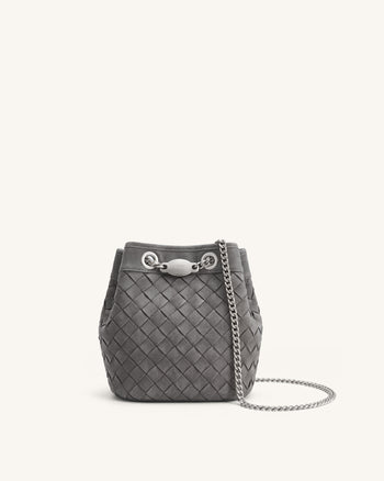 Yara Borsa a secchiello in finto camoscio intrecciata a mano - Grigio scuro