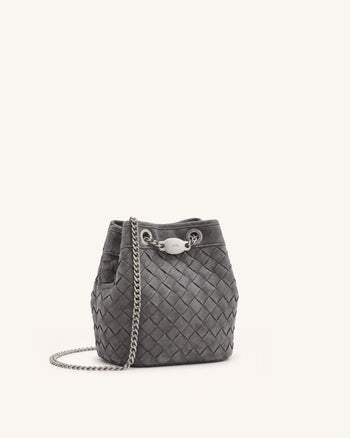 Yara Borsa a secchiello in finto camoscio intrecciata a mano - Grigio scuro
