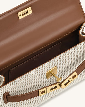 Noor Borsa con manico superiore - Tela marrone