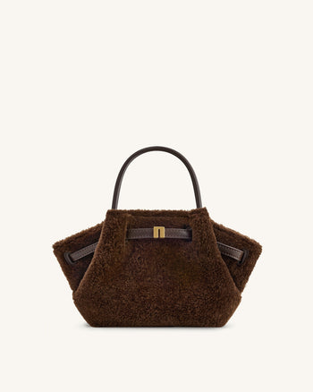 Hana Mini Borsa a Mano in Pelliccia Sintetica - Marrone Scuro