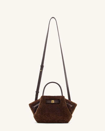 Hana Mini Borsa a Mano in Pelliccia Sintetica - Marrone Scuro