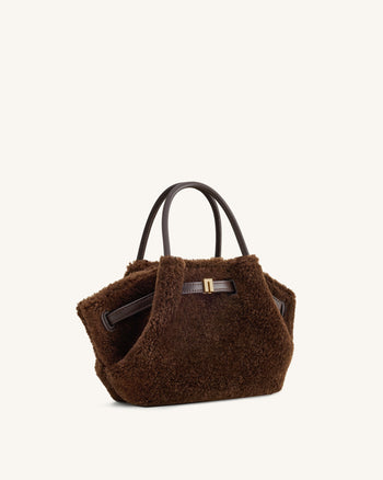 Hana Mini Borsa a Mano in Pelliccia Sintetica - Marrone Scuro