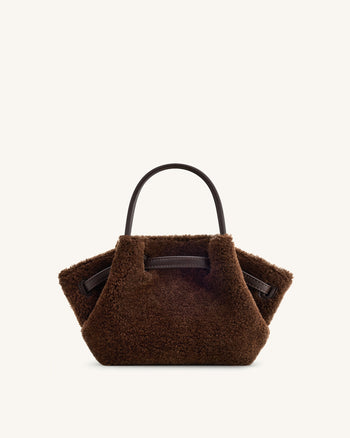 Hana Mini Borsa a Mano in Pelliccia Sintetica - Marrone Scuro