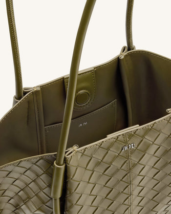 Nala Borsa Tote con Trama a Intreccio Largo - Verde Oliva