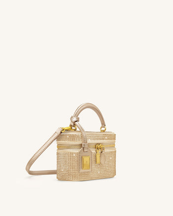 Cleo Borsa con Manico Superiore a Forma di Scatola in Cristallo Artificiale - Champagne