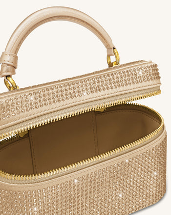 Cleo Borsa con Manico Superiore a Forma di Scatola in Cristallo Artificiale - Champagne