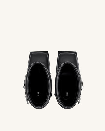 Emilia Stivali a stiletto in pelle con fibbia western - Nero