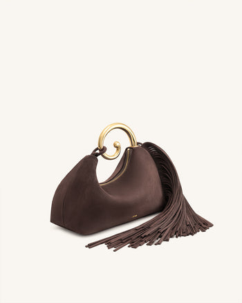 Cleo Borsa con Manico Superiore a Forma di Scatola con Stampa Serpente - Beige