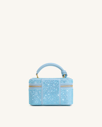 Cleo Borsa con Manico Superiore a Forma di Scatola in Cristallo Artificiale - Blu