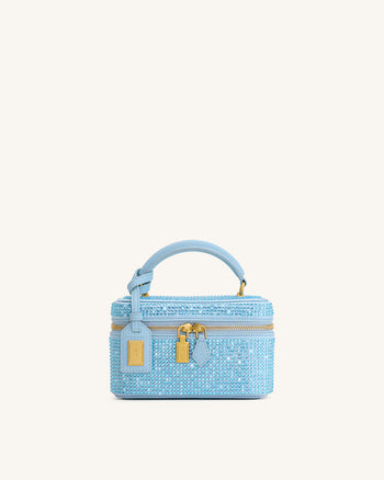 Cleo Borsa con Manico Superiore a Forma di Scatola in Cristallo Artificiale - Blu
