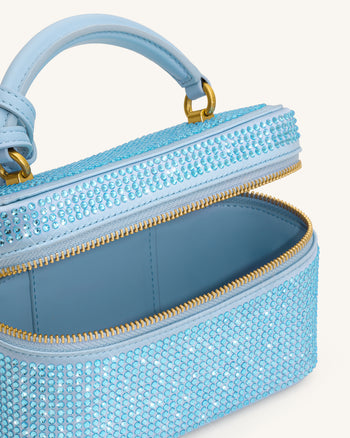 Cleo Borsa con Manico Superiore a Forma di Scatola in Cristallo Artificiale - Blu
