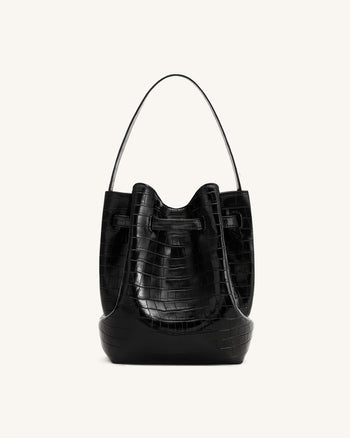 Clara Borsa Secchiello con Dettaglio di Chiusura - Nero Coccodrillo