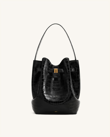 Clara Borsa Secchiello con Dettaglio di Chiusura - Nero Coccodrillo