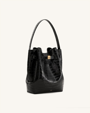 Clara Borsa Secchiello con Dettaglio di Chiusura - Nero Coccodrillo