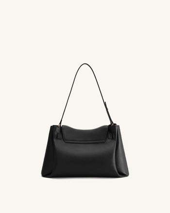 Borsa a Spalla con Doppia Fibbia e Effetto Ciottolato Rhea - Nero