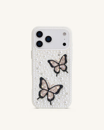 Butterfly Custodia per telefono con perle - Bianca