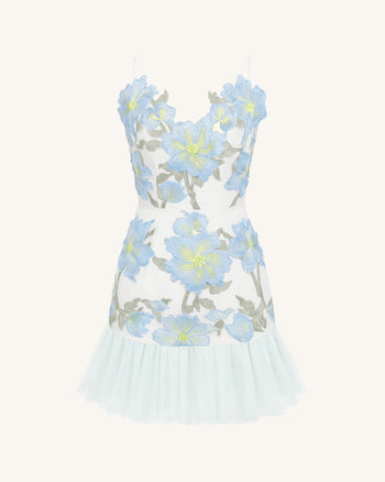 Minidress floreale con spalline sottili - Celeste