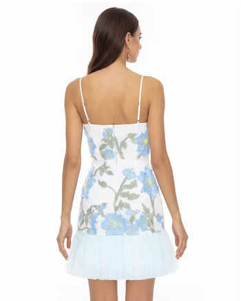 Minidress floreale con spalline sottili - Celeste