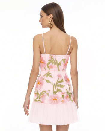 Minidress floreale con spalline sottili - Rosa