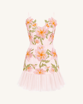 Minidress floreale con spalline sottili - Rosa