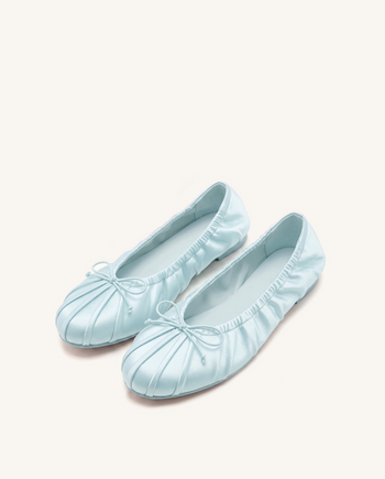 Solenne Ballerine in raso arricciate con coulisse - Blu