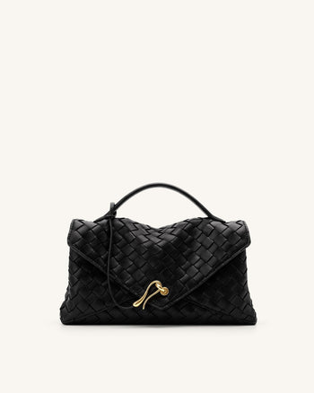 Borsa a bustina intrecciata Celeste - Nero