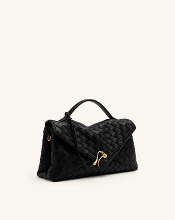 Borsa a bustina intrecciata Celeste - Nero