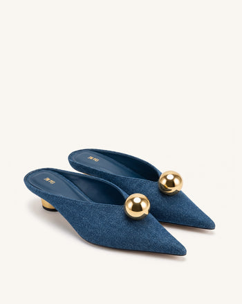 Helena Sabot a punta con sfera dorata - Blu denim