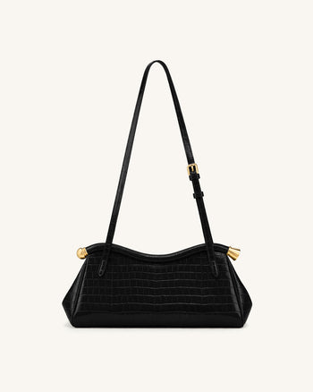 Naomi Borsa a tracolla curva - Coccodrillo nero