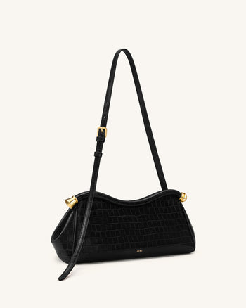 Naomi Borsa a tracolla curva - Coccodrillo nero