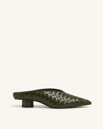 Helena Mule a punta a trama intrecciata - Verde oliva