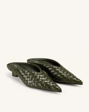 Helena Mule a punta a trama intrecciata - Verde oliva