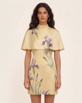 Iris Abito corto stampato con mantella sovrapposta - Giallo tenue