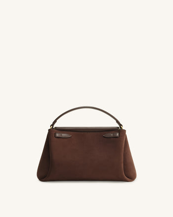 Borsa con manico Carmen in similpelle scamosciata - Marrone scuro