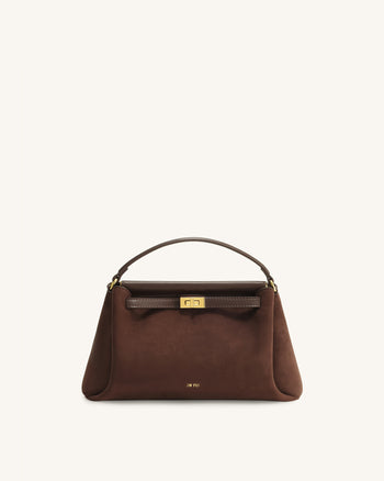 Borsa con manico Carmen in similpelle scamosciata - Marrone scuro