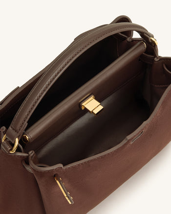 Borsa con manico Carmen in similpelle scamosciata - Marrone scuro