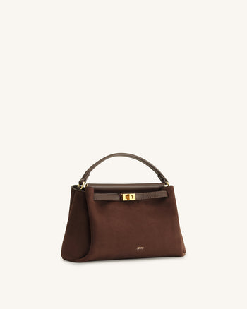 Borsa con manico Carmen in similpelle scamosciata - Marrone scuro