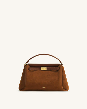 Borsa con manico Carmen in similpelle scamosciata - Marrone